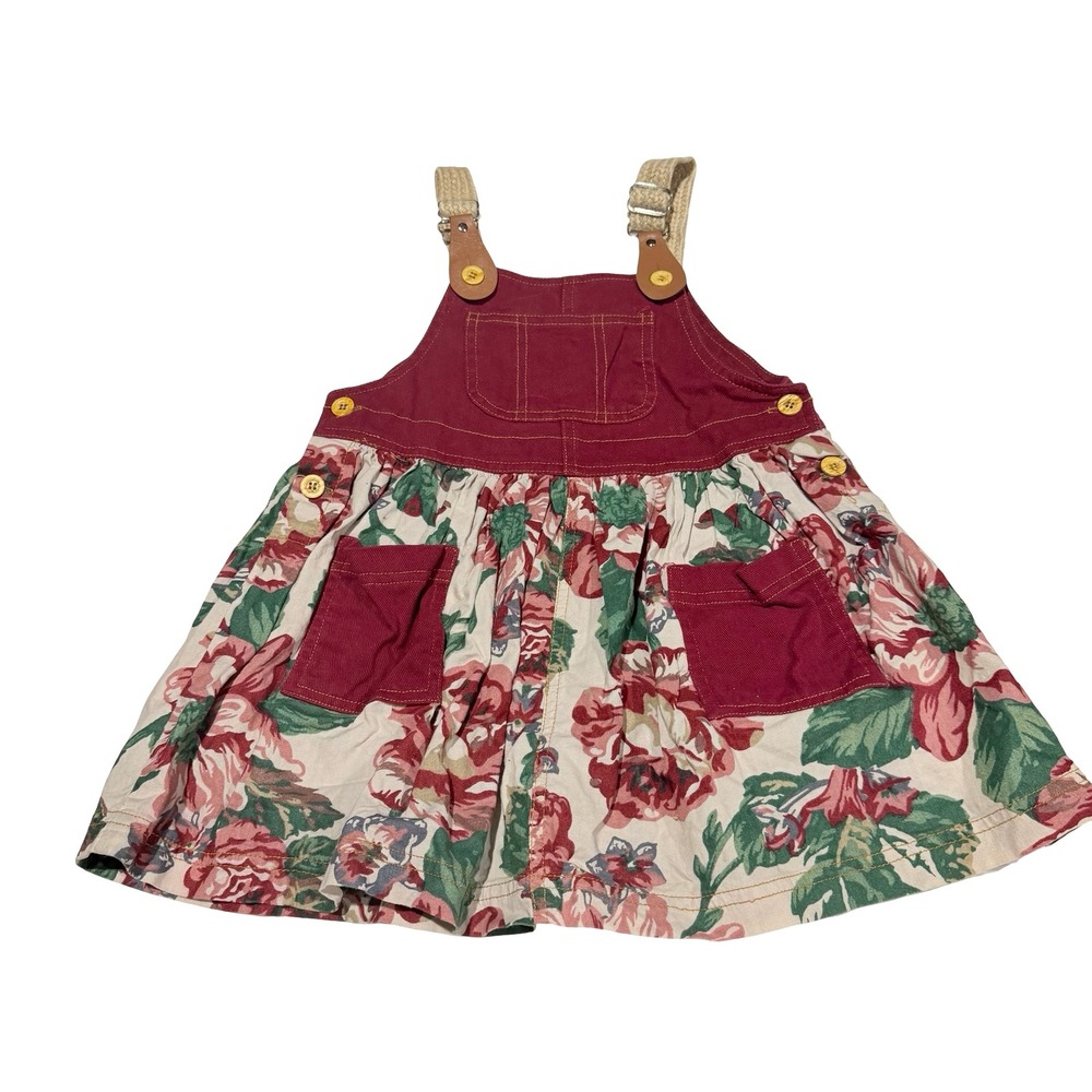 Rachel's Kids Girls Burgundy Floral Pinafore Dress Size 6 Vintage Style Cotton